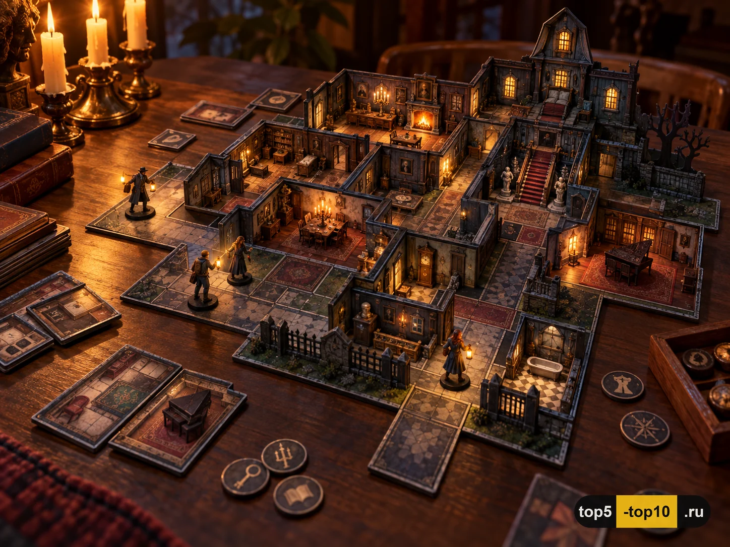 Модульная карта особняка из комнатных плиток на столе