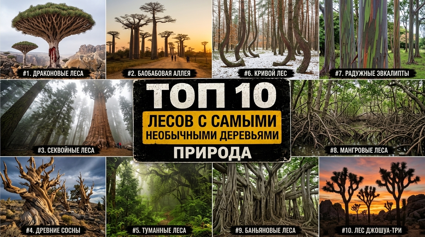 Топ 10 лесов с самыми необычными деревьями