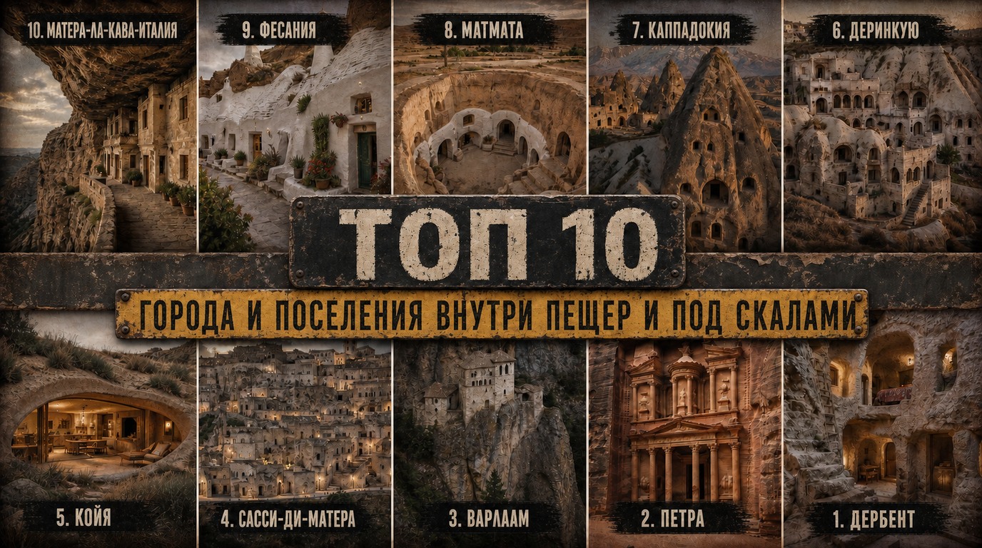 Топ 10 городов и поселений внутри пещер и под скалами