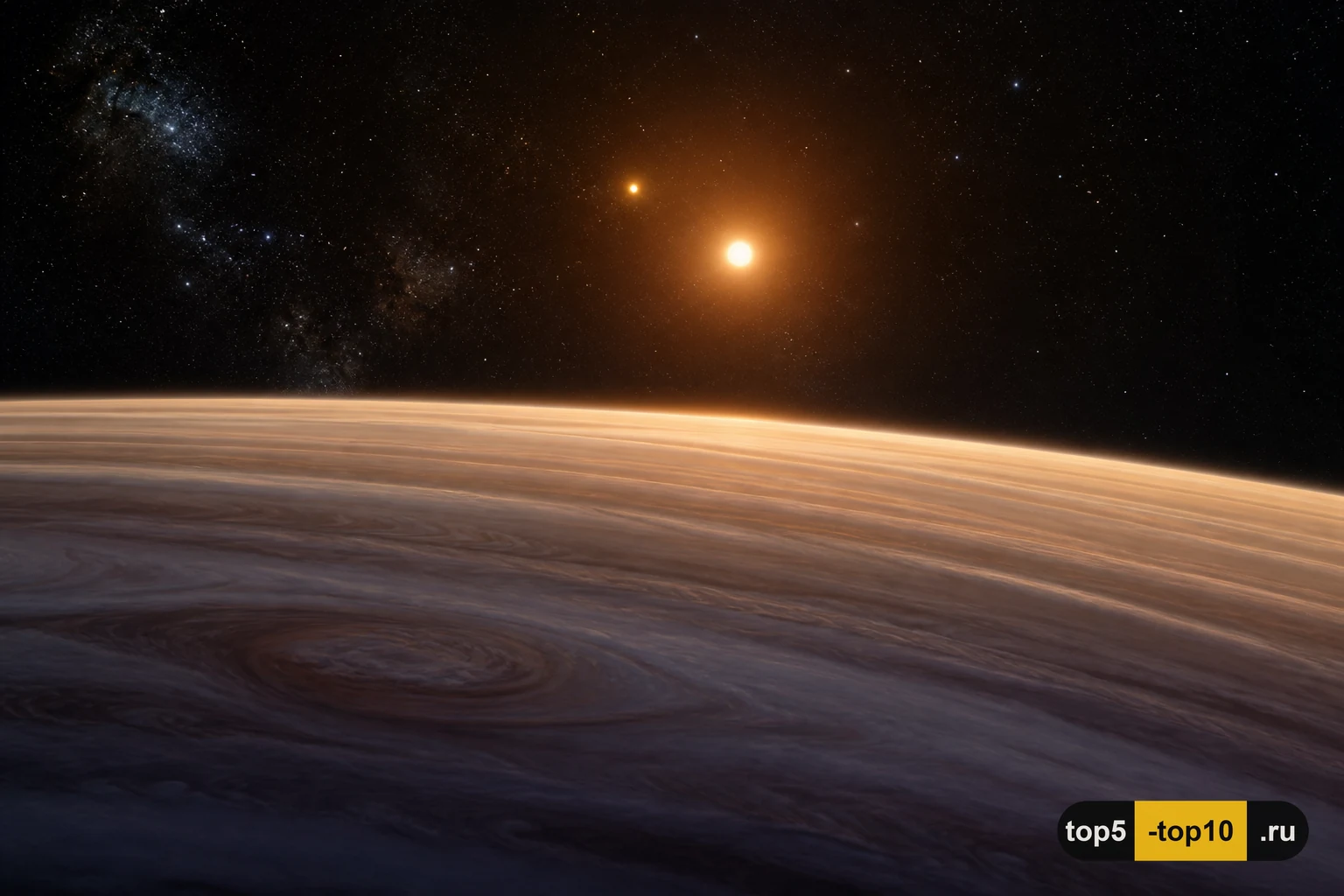 Газовый гигант Kepler-16 b под светом двух звёзд