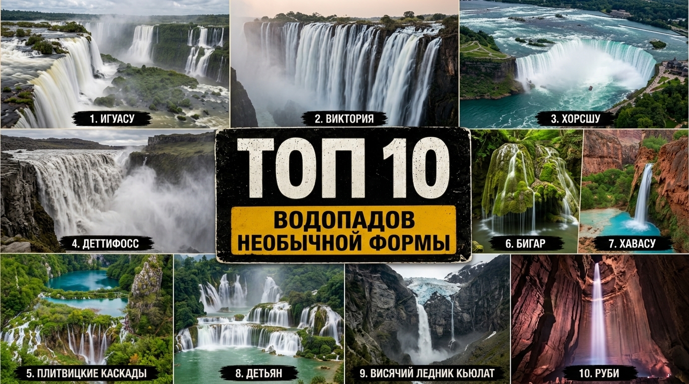 Топ 10 водопадов необычной формы