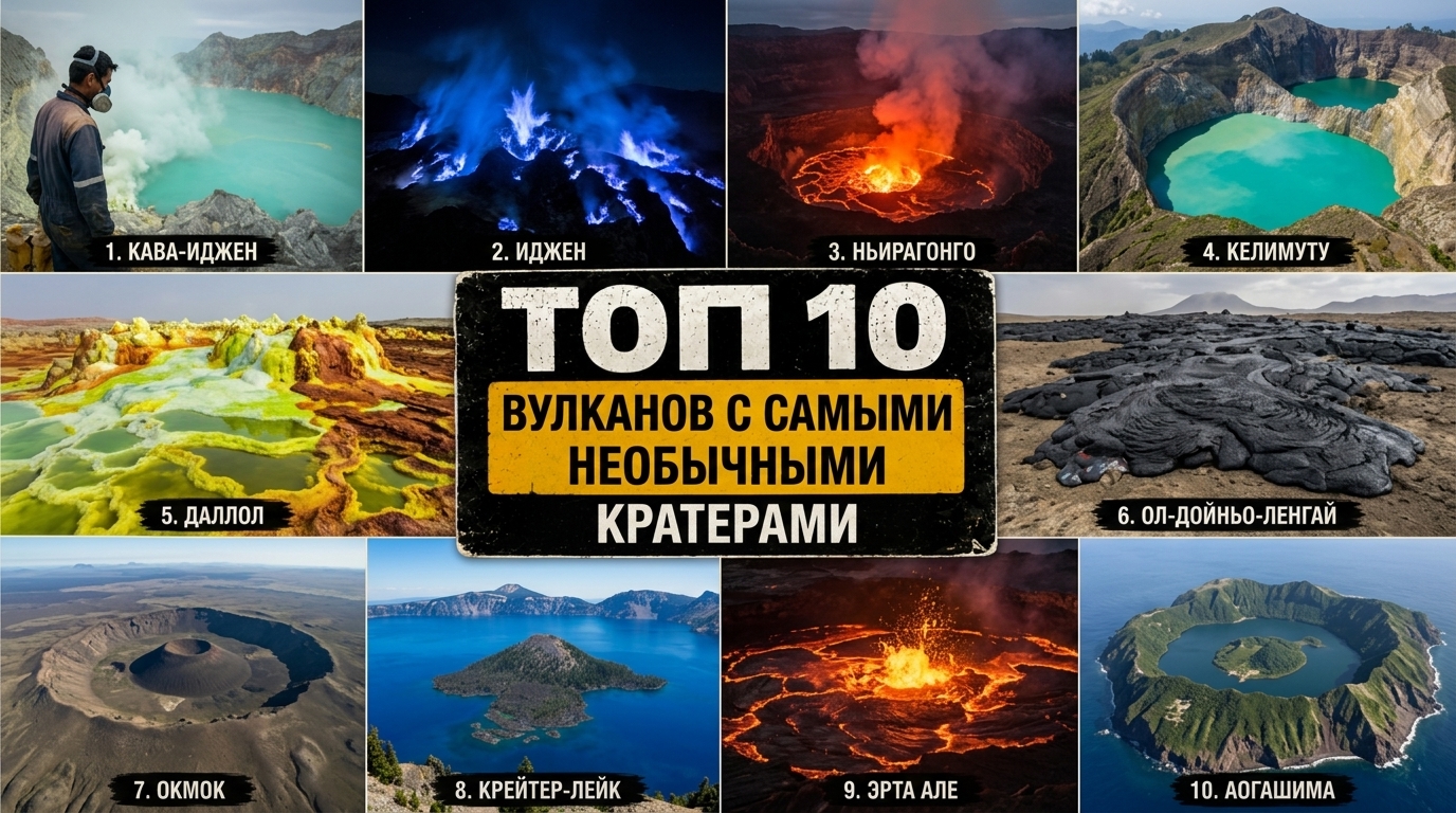 Топ 10 вулканов с самыми необычными кратерами