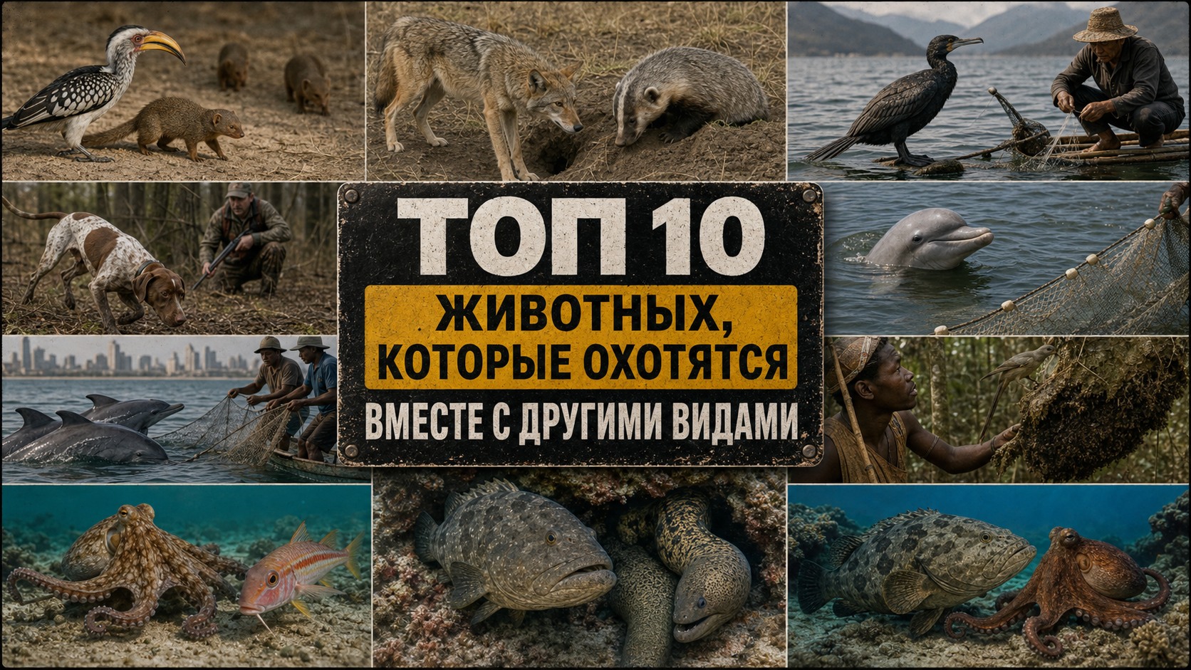 Топ 10 животных, которые охотятся вместе с другими видами