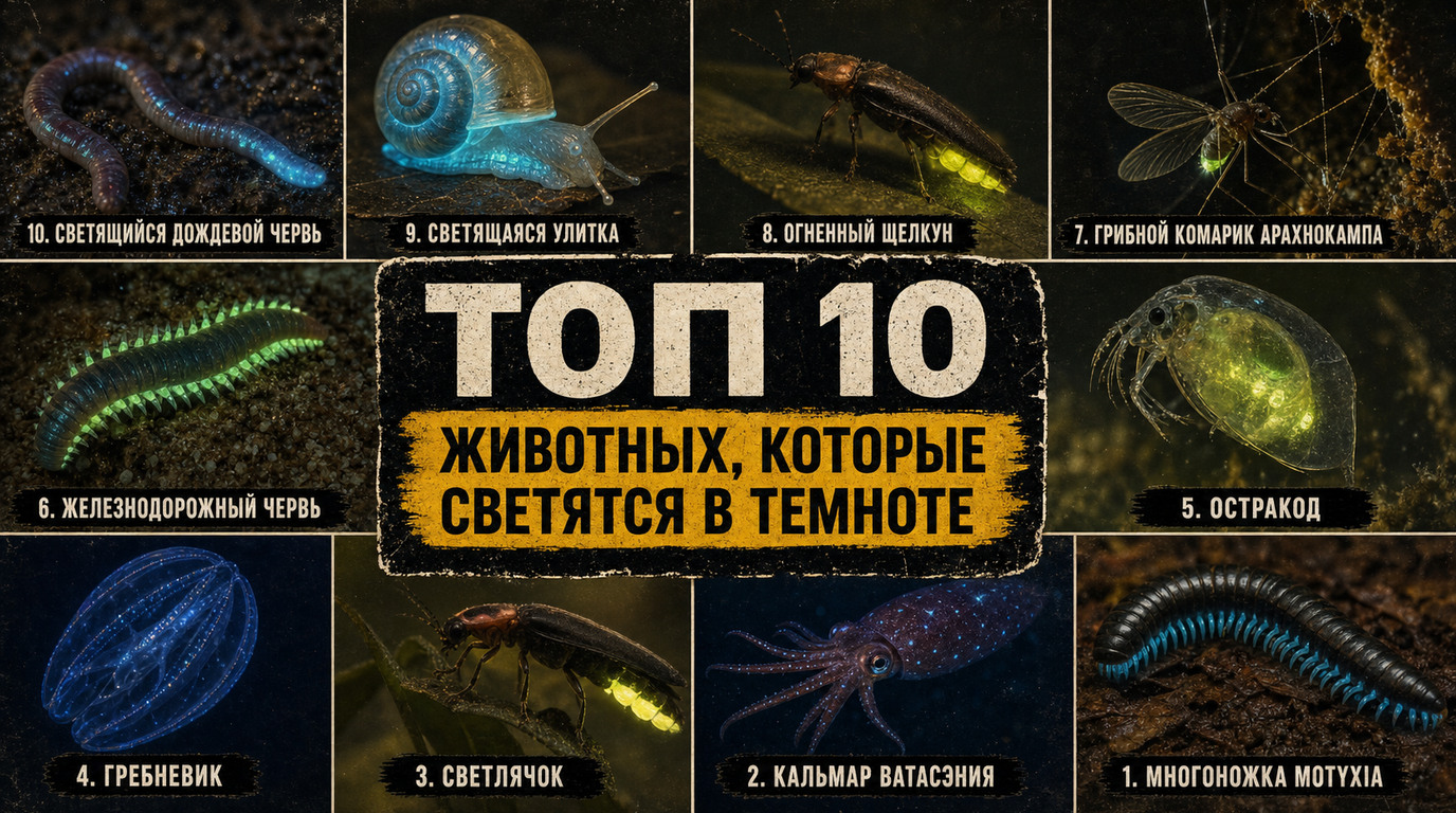 Топ 10 животных, которые светятся в темноте