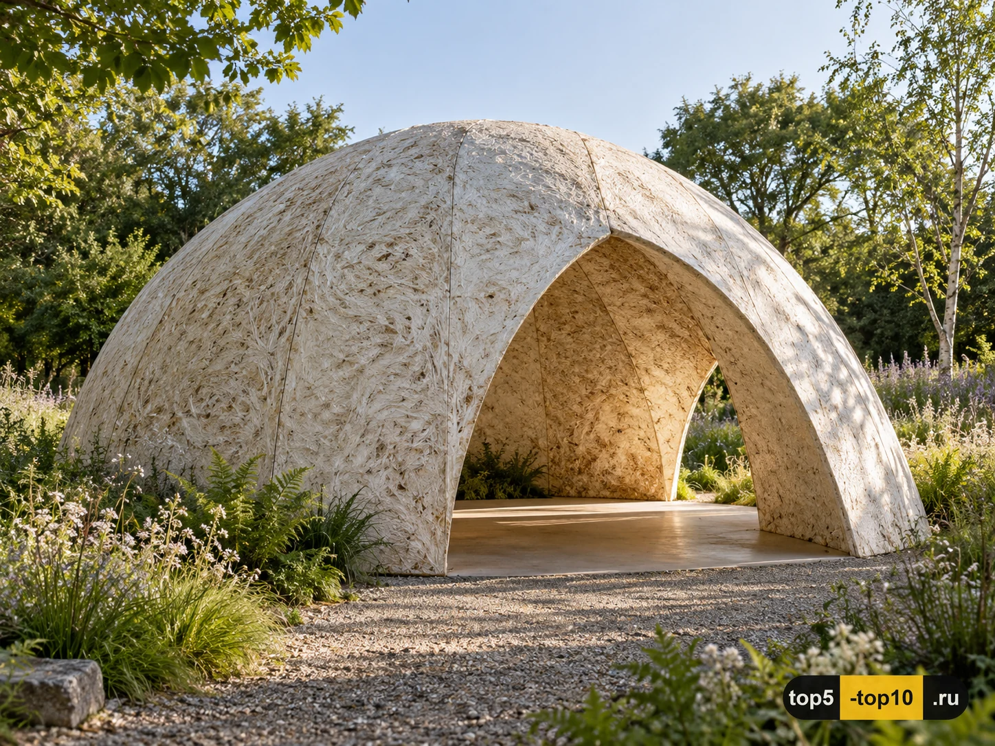 Купольная оболочка Shell Mycelium Pavilion из светлых волокнистых панелей
