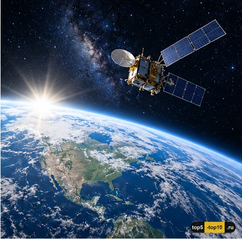 Земля и орбитальный аппарат на открытом космическом фоне