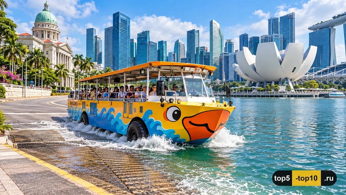 Амфибийная экскурсионная машина в заливе Marina Bay