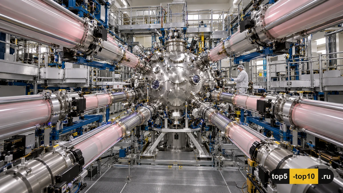 Камера мишени и лазерные линии установки OMEGA в Рочестере