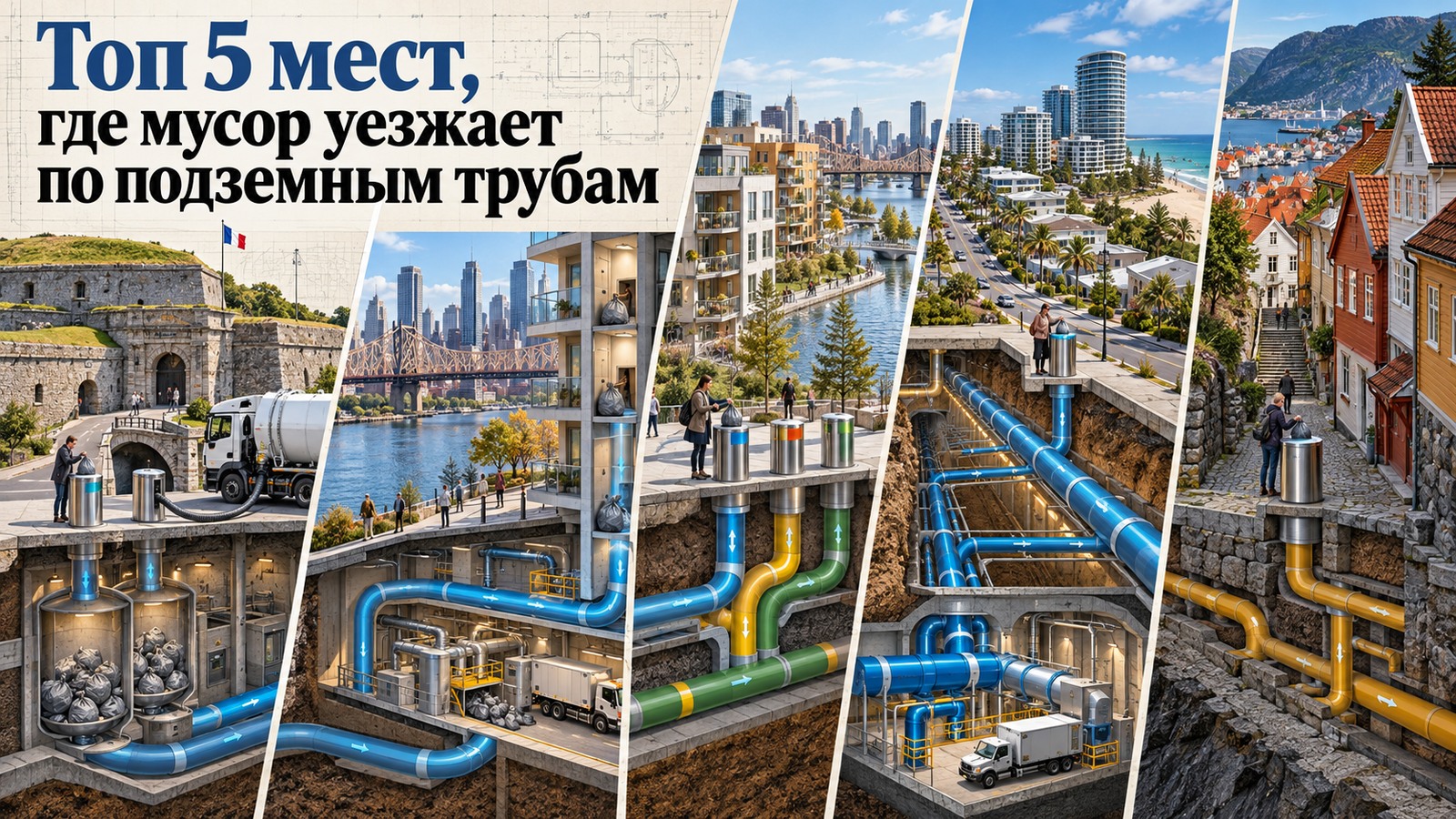 Топ 5 мест, где мусор уезжает по подземным трубам