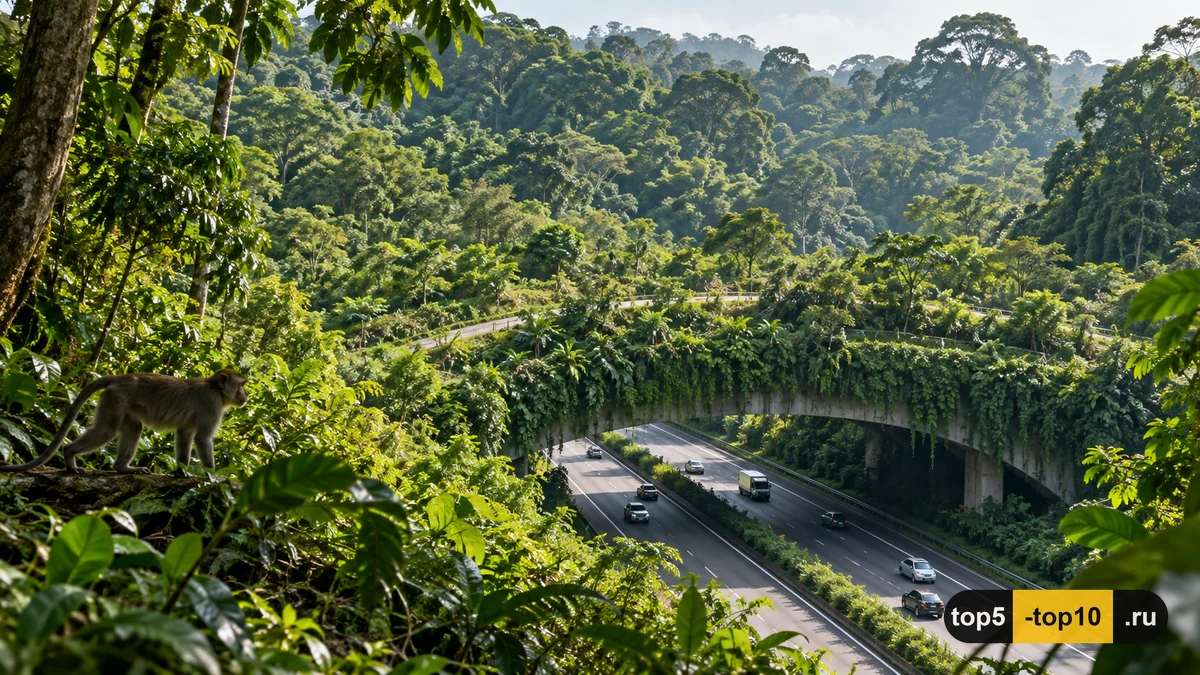 Singapore Eco-Link BKE tropical forest wildlife bridge over highway