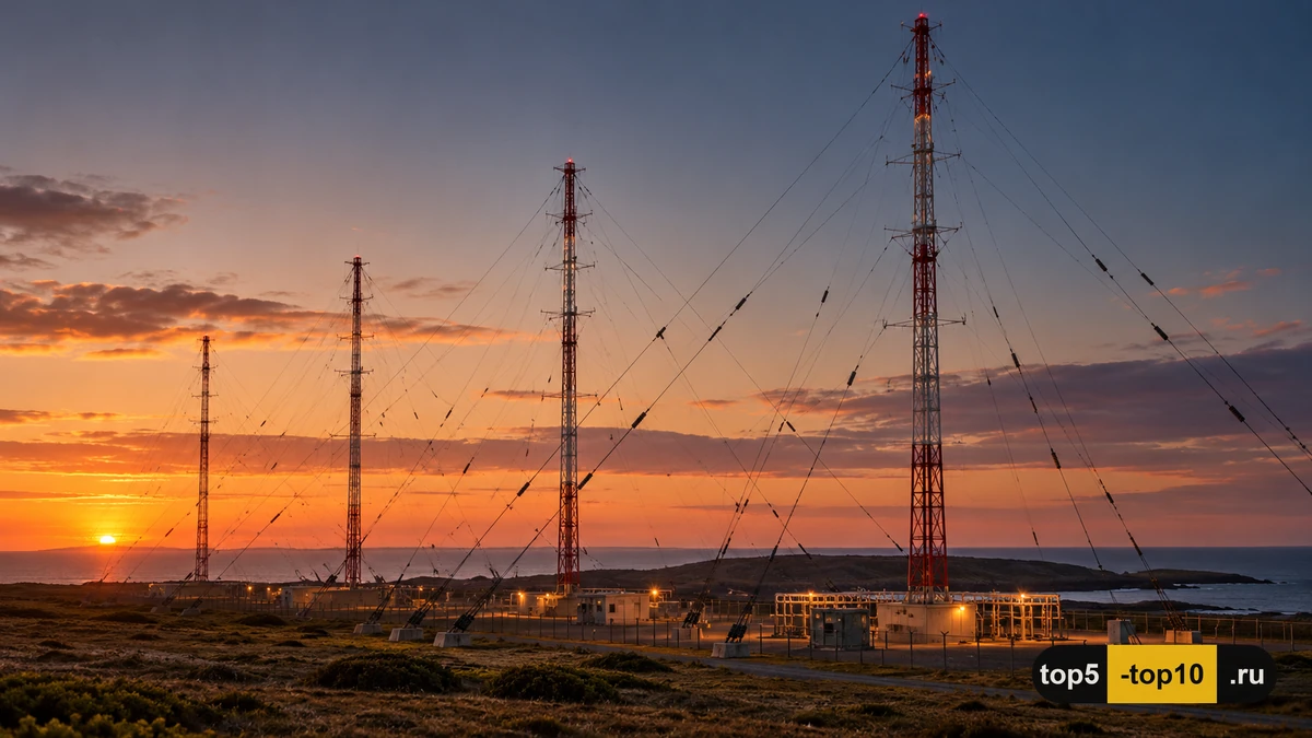 Береговые передатчики LORAN-C образуют гиперболическую навигационную сетку над морем