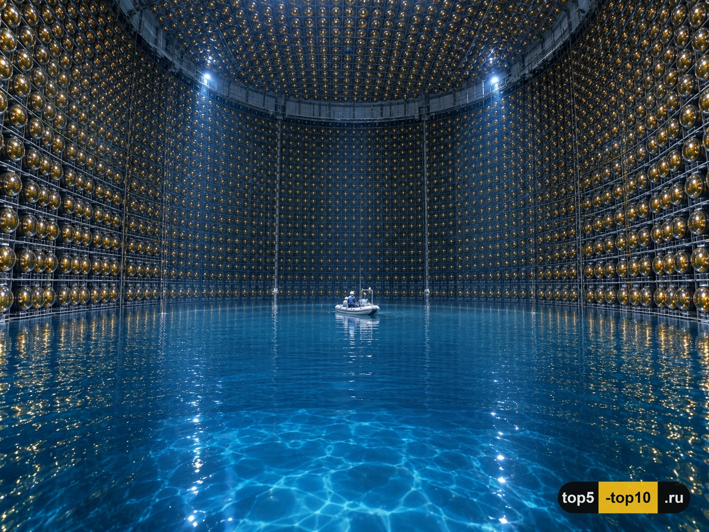 Внутренняя поверхность водного бака Super-Kamiokande с фотодатчиками