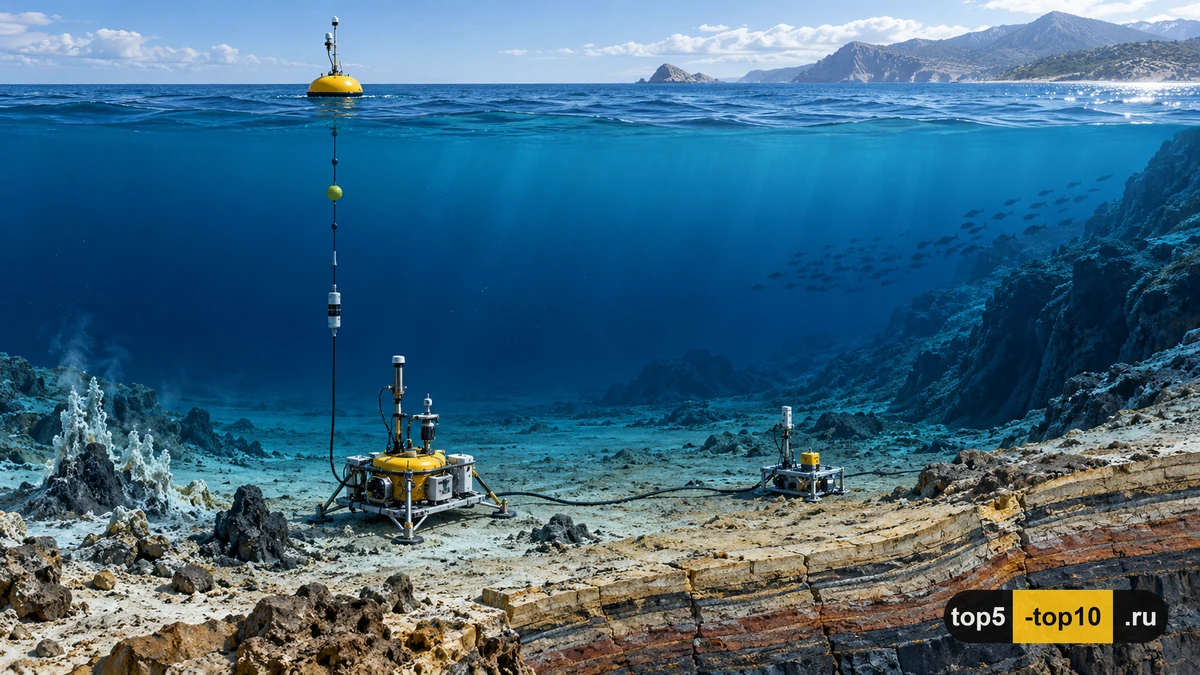 Узел европейской сети EMSO с датчиками на морском дне Средиземного моря