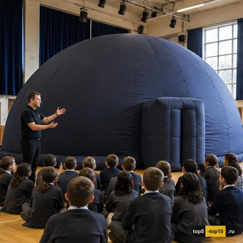 Мобильный цифровой купол Science Dome в школьном актовом зале