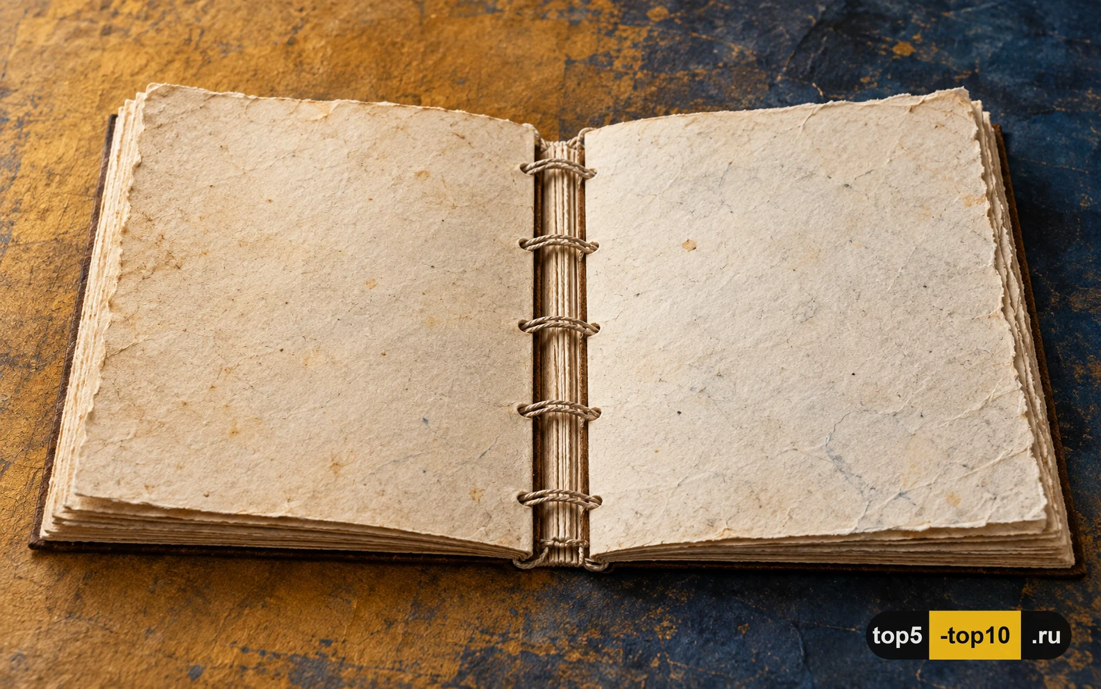 Открытая книга с видимыми цепными швами на коптском корешке