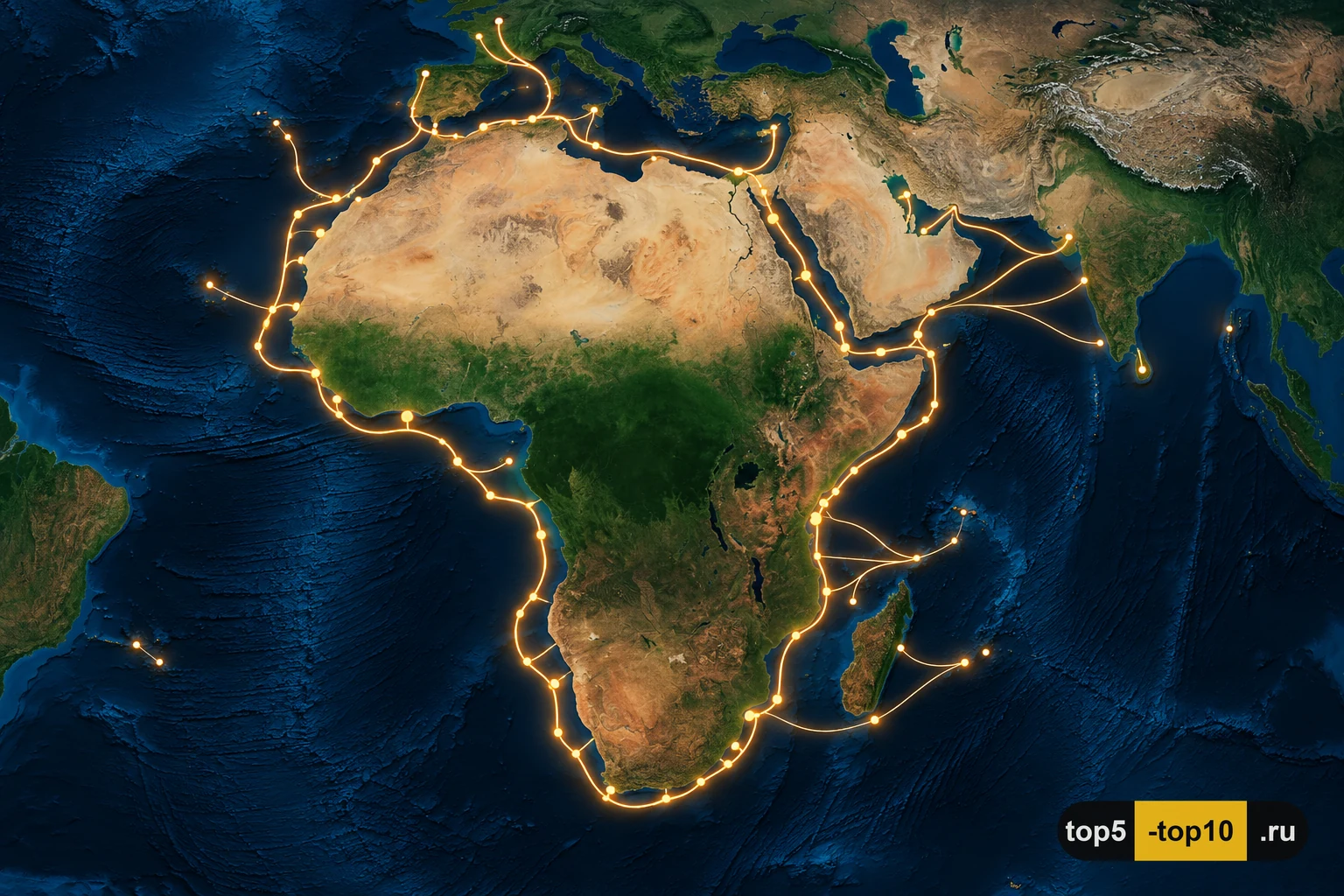 Кольцевой маршрут 2Africa охватывает множество берегов Африки