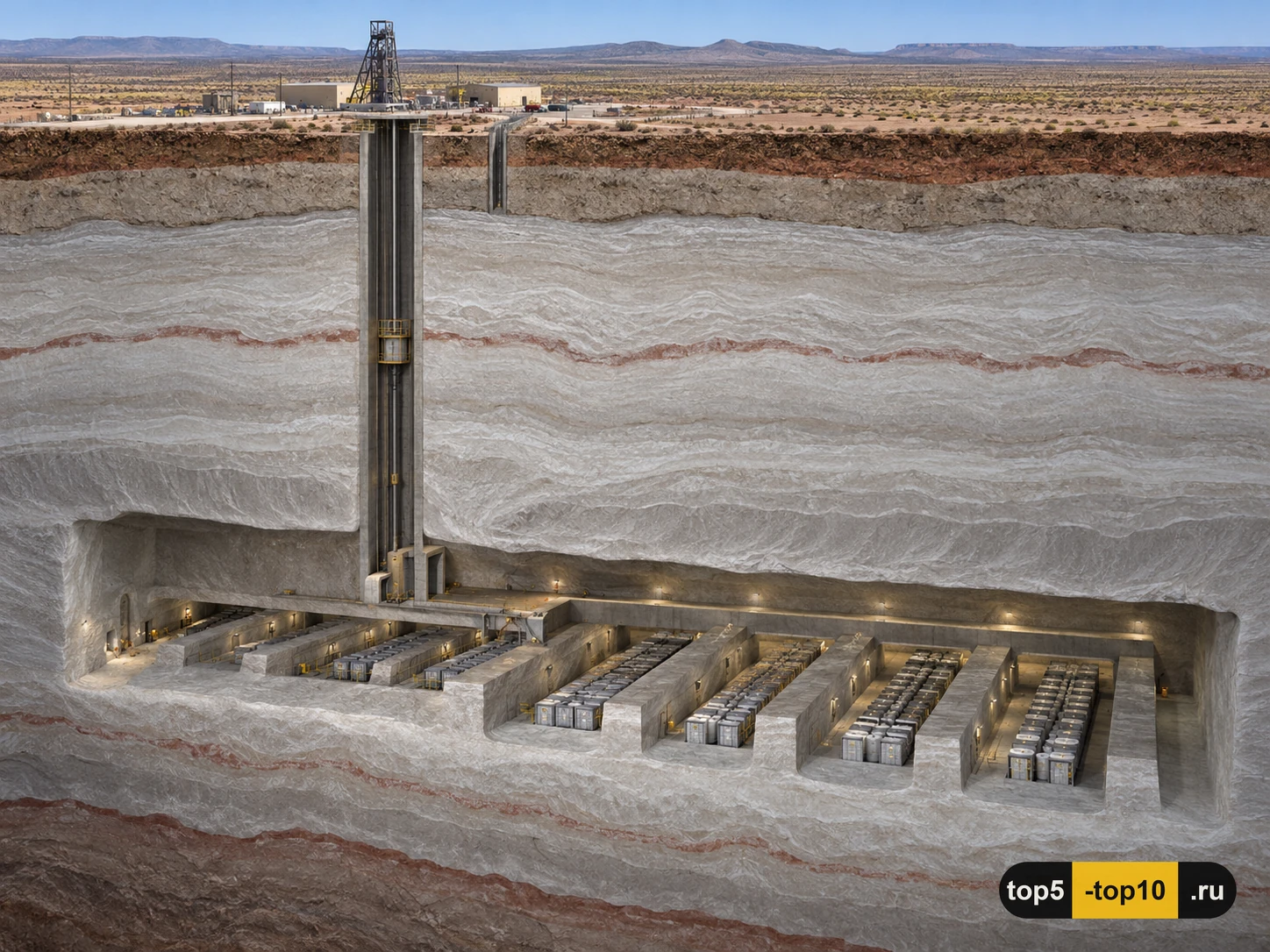 Шахтная камера Waste Isolation Pilot Plant в древнем соляном пласте