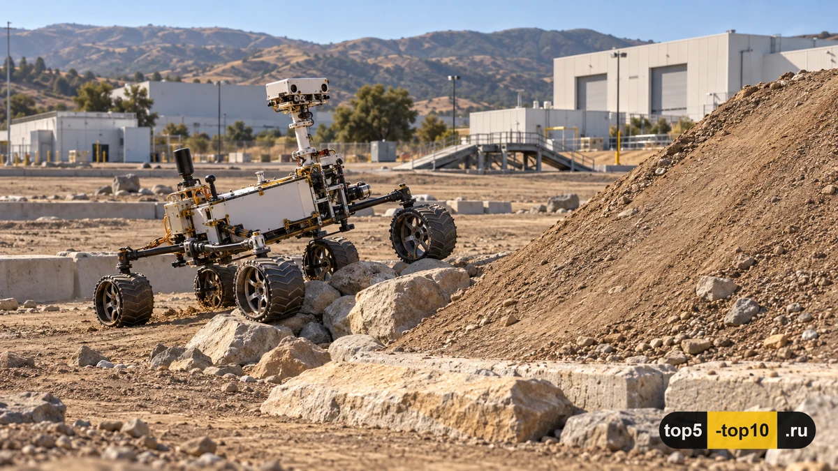 NASA JPL Mars Yard outdoor rover test course rocks slopes engineering rover