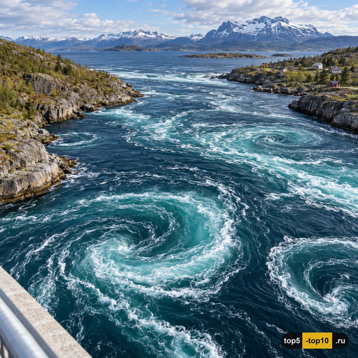 Иллюстративная реконструкция мощного приливного течения Saltstraumen в Норвегии