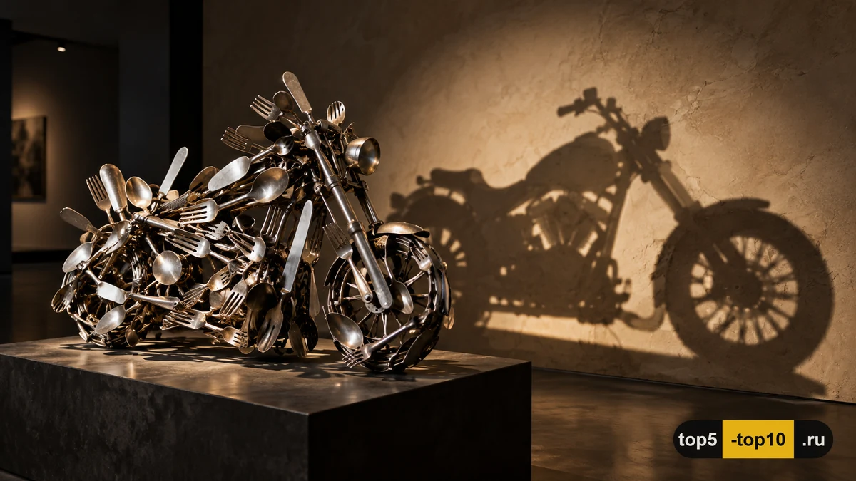 Shigeo Fukuda cutlery shadow sculpture forming motorcycle gallery light