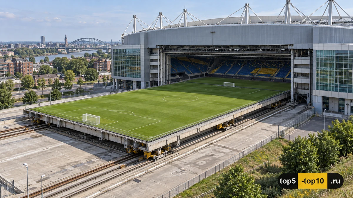 GelreDome Arnhem football pitch sliding outdoors from indoor stadium
