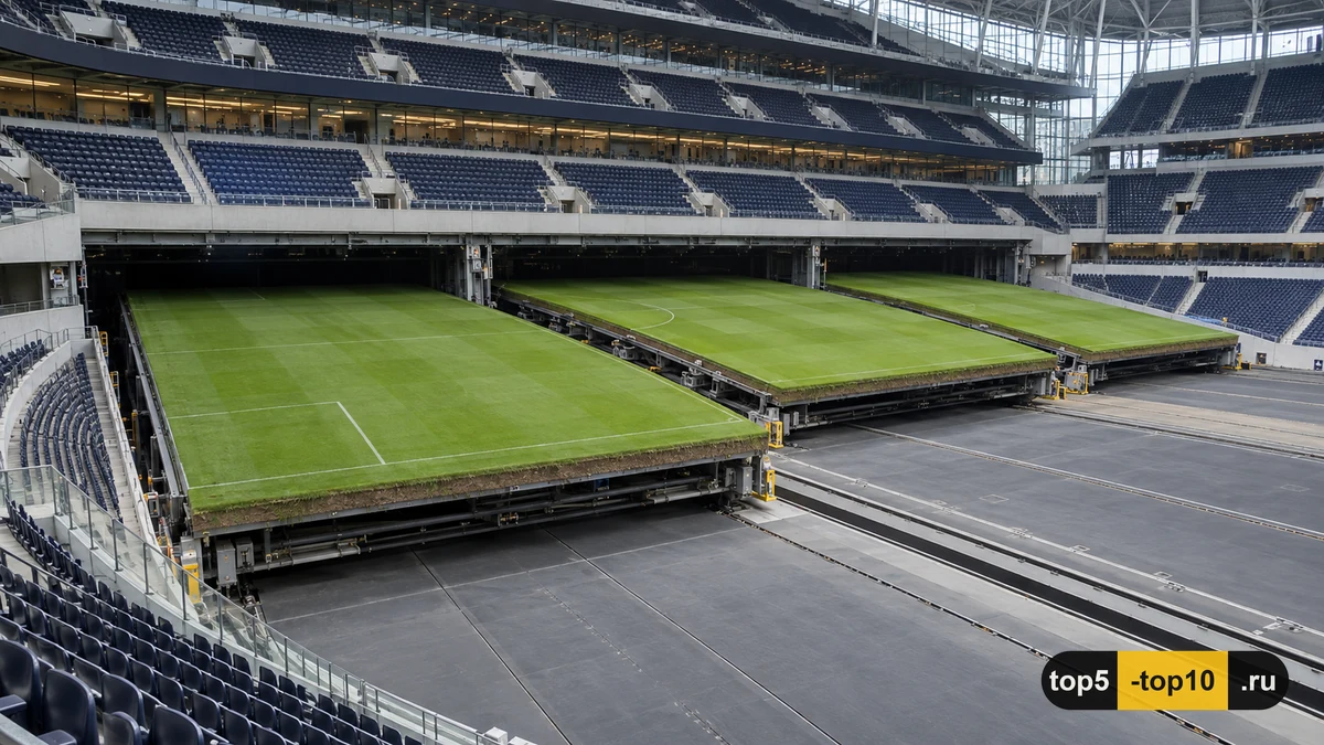 Tottenham Hotspur Stadium retractable pitch sliding under south stand