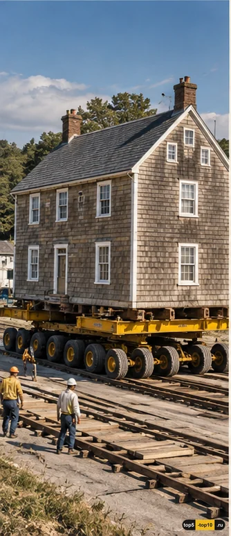 Небольшой исторический дом на транспортной платформе