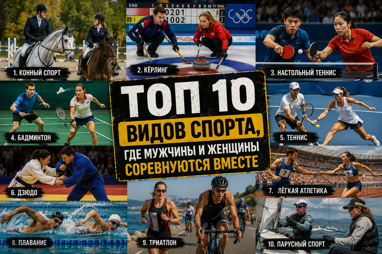 Топ 10 видов спорта, где мужчины и женщины соревнуются вместе