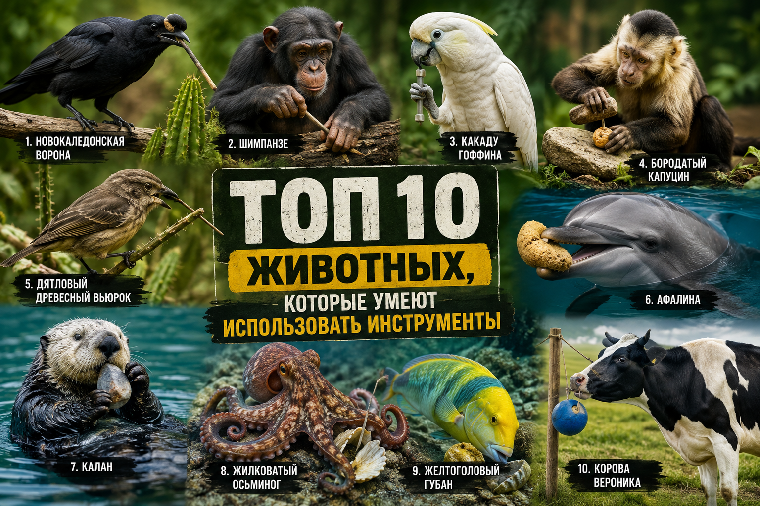 Топ 10 животных, использующих инструменты