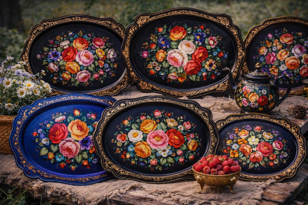 Жостовская роспись (подносы)